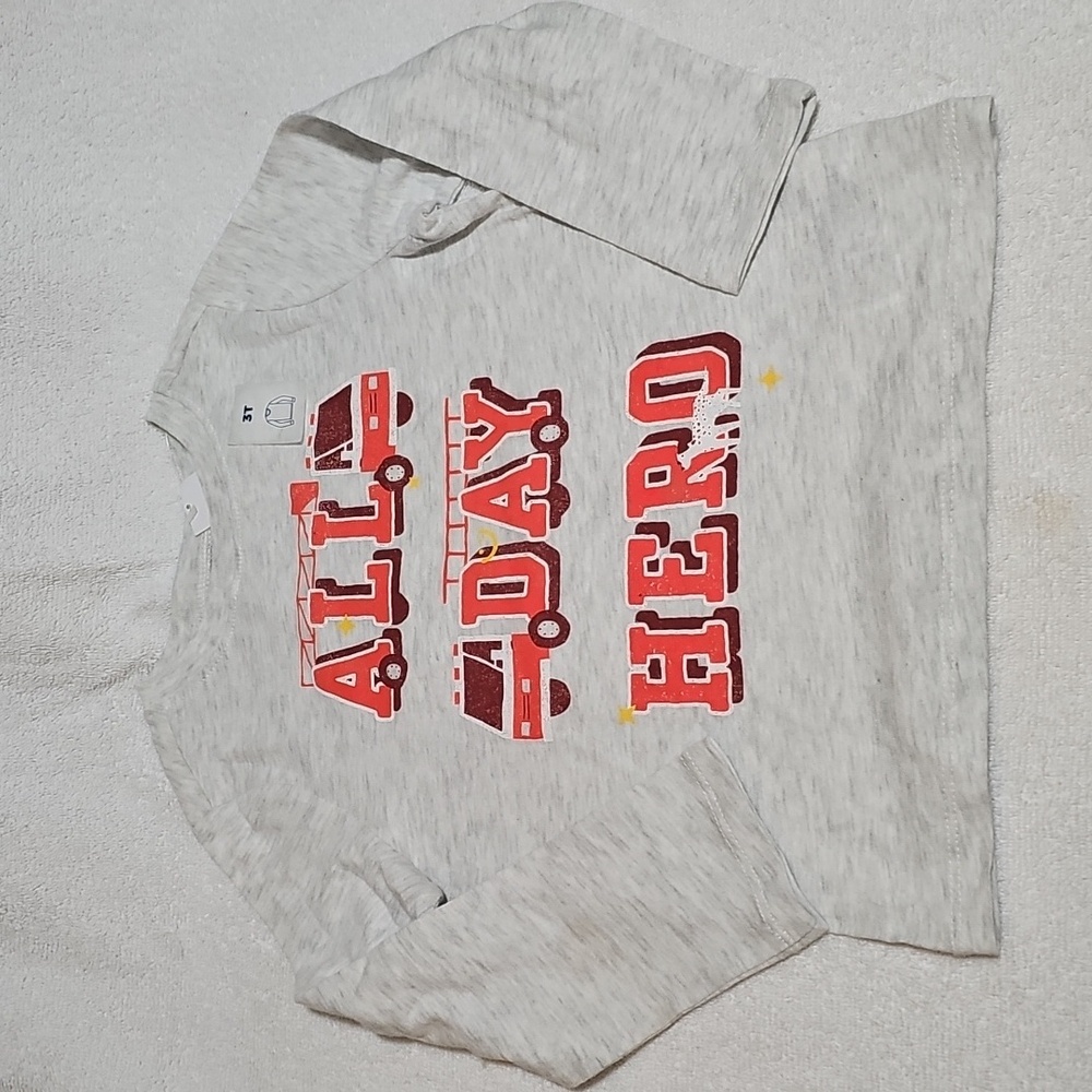 Old Navy 3T "All Day Hero" Firetruck Graphic Long Sleeve T-Shirt NWOT
